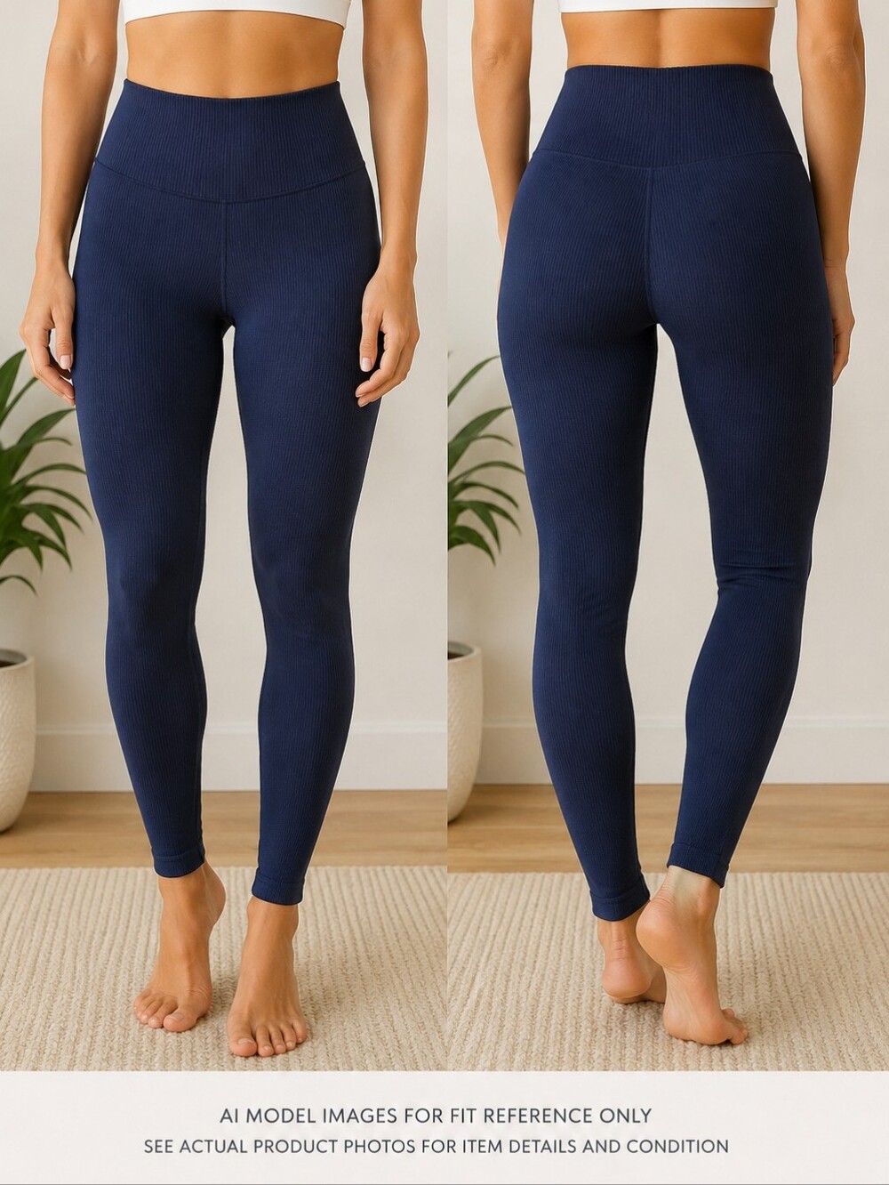 JoyLab Ribbed Seamless High Rise Leggings Small Navy Blue Athleisure